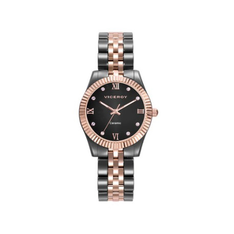 RELOJ ACERO IP ROSA Y CERÁMICA BRAZALETE SRA VA