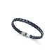 PULSERA PIEL TRENZA NEGRA-AZUL Y ACERO SR F