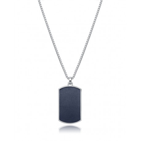 COLLAR ACERO PLACA MILITAR PIEL AZUL SR FN